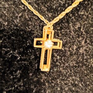 Gold Cross w/Ruby and Rhinestone